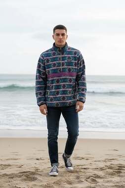 Woolrich Aztec Fleece Half Zip Sweater Made In USA - size medium